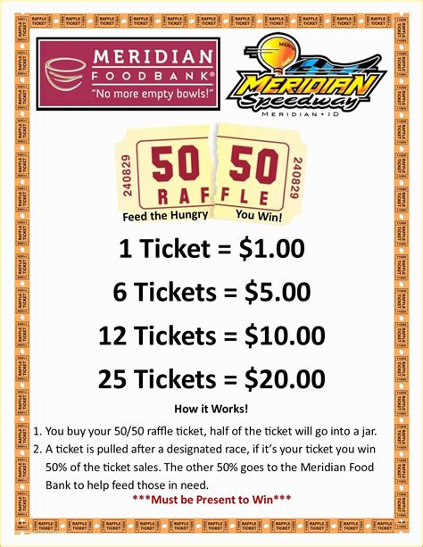50 50 raffle ticket prices.